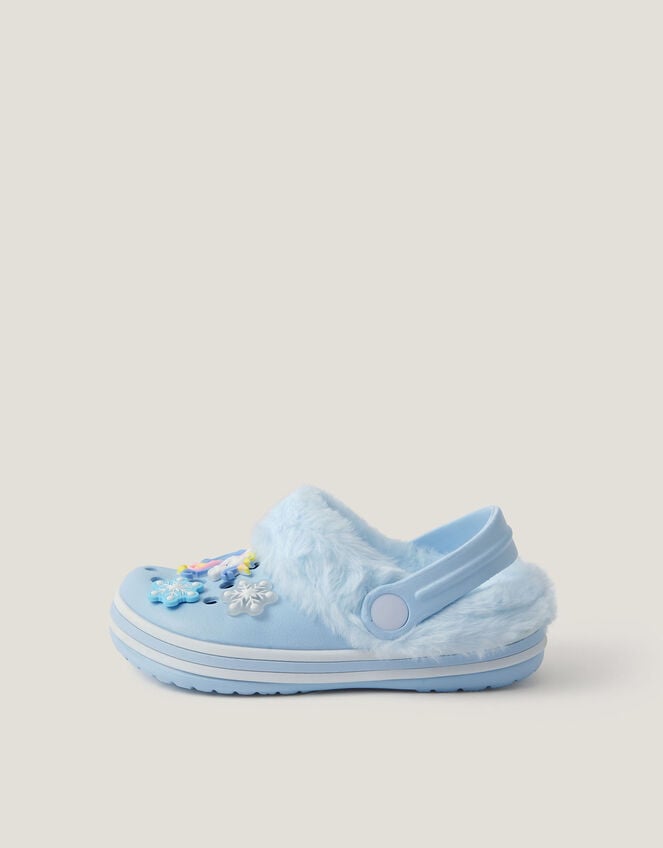 Ice Unicorn Charm Faux Fur Lined Clogs, Blue (BLUE), large