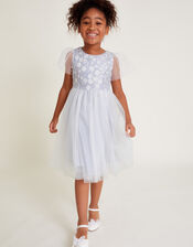 Bella Floral Embellished Dress, Grey (GREY), large
