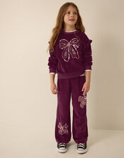 Bow Embellished Velour Sweatshirt, Brown (BROWN), large