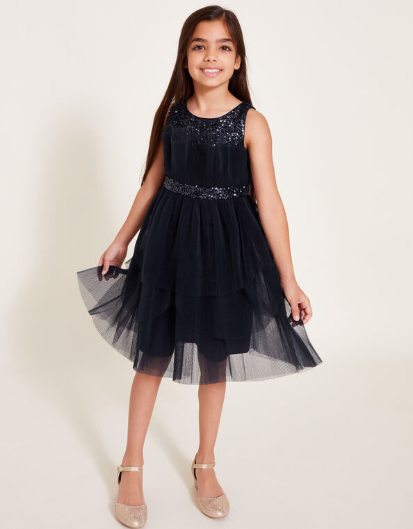 Abbey Sequin Pleated Tulle Dress, Blue (NAVY), large