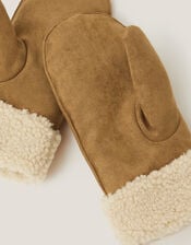 Coby Faux Suede Borg Mittens, Natural (NEUTRAL), large
