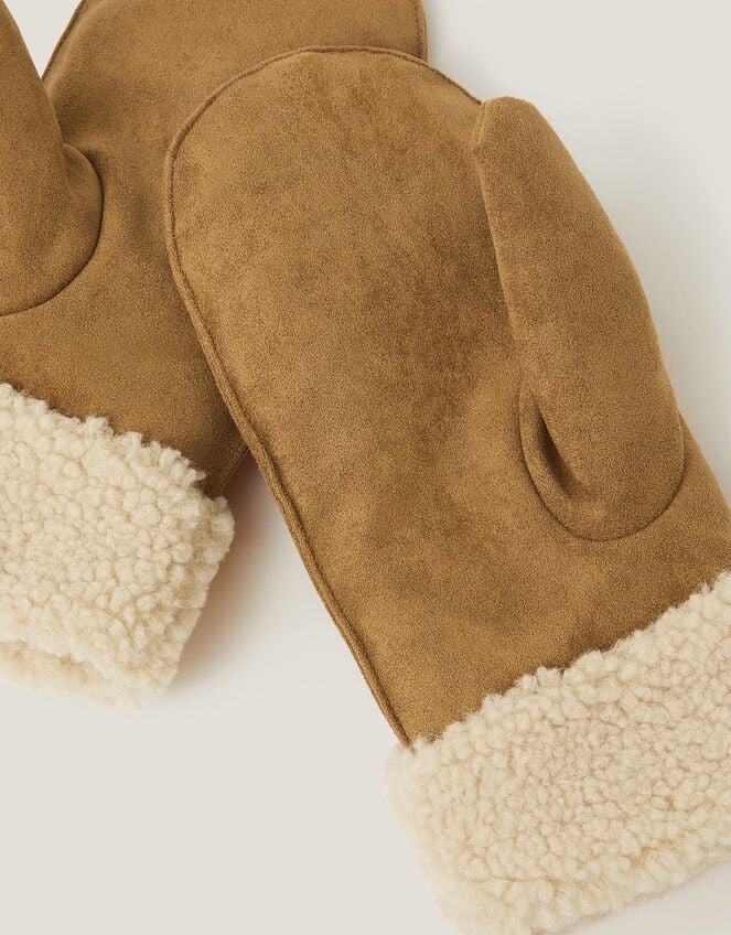 Coby Faux Suede Borg Mittens, Natural (NEUTRAL), large