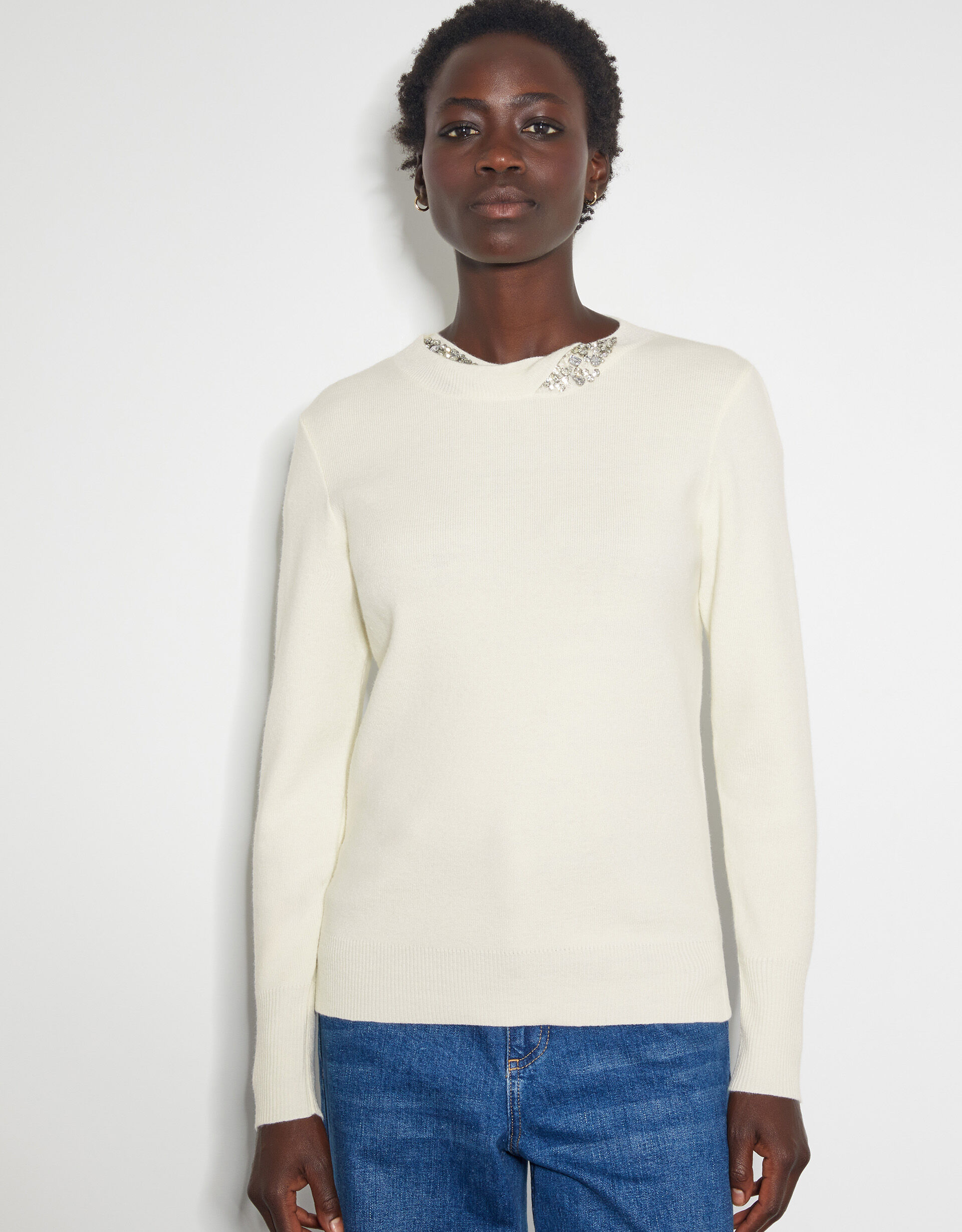 Sweater with embellished neckline new arrivals