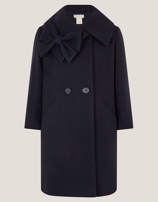 Bow Collar Coat, Blue (NAVY), large