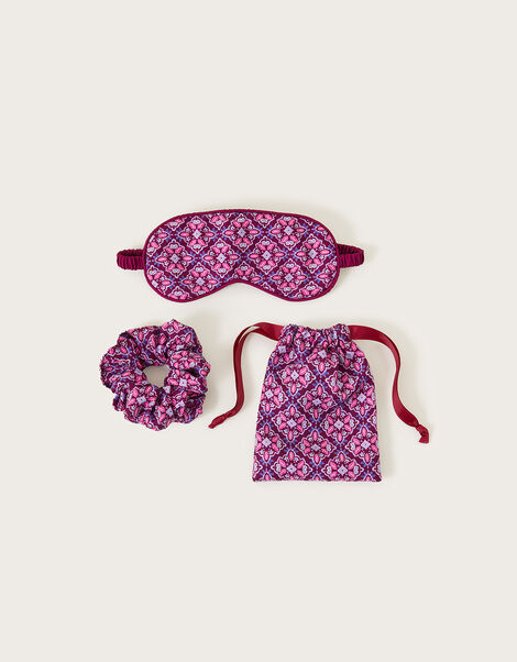 Geometric Print Scrunchie and Eye Mask Set, , large
