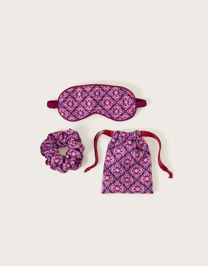 Geometric Print Scrunchie and Eye Mask Set, , large