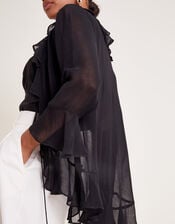 Fiona Sheer Frill Tie-Front Blouse, Black (BLACK), large
