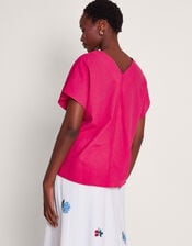 Viola V-Neck Pintuck T-Shirt, Pink (PINK), large