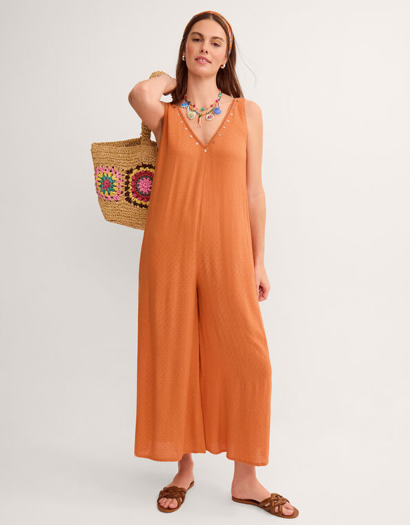 Sophia Embellished Culotte Jumpsuit, Orange (RUST), large