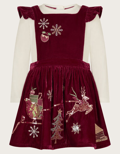 Baby Top and Velvet Christmas Pinafore Dress Set, Red (BURGUNDY), large