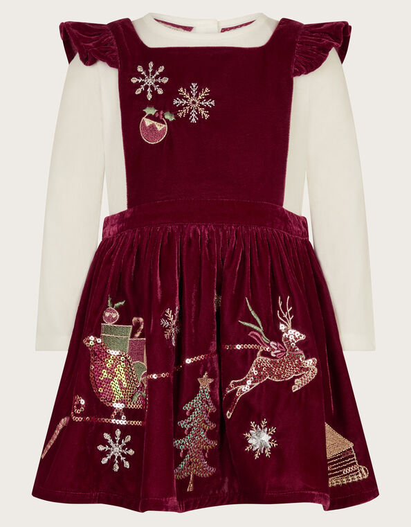 Baby Top and Velvet Christmas Pinafore Dress Set, Red (BURGUNDY), large