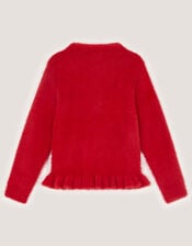 Pearl Bow Fluffy Cardigan, Red (RED), large