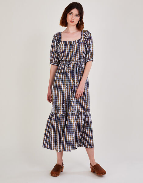 Dolly Check Dress in Sustainable Cotton, Blue (NAVY), large