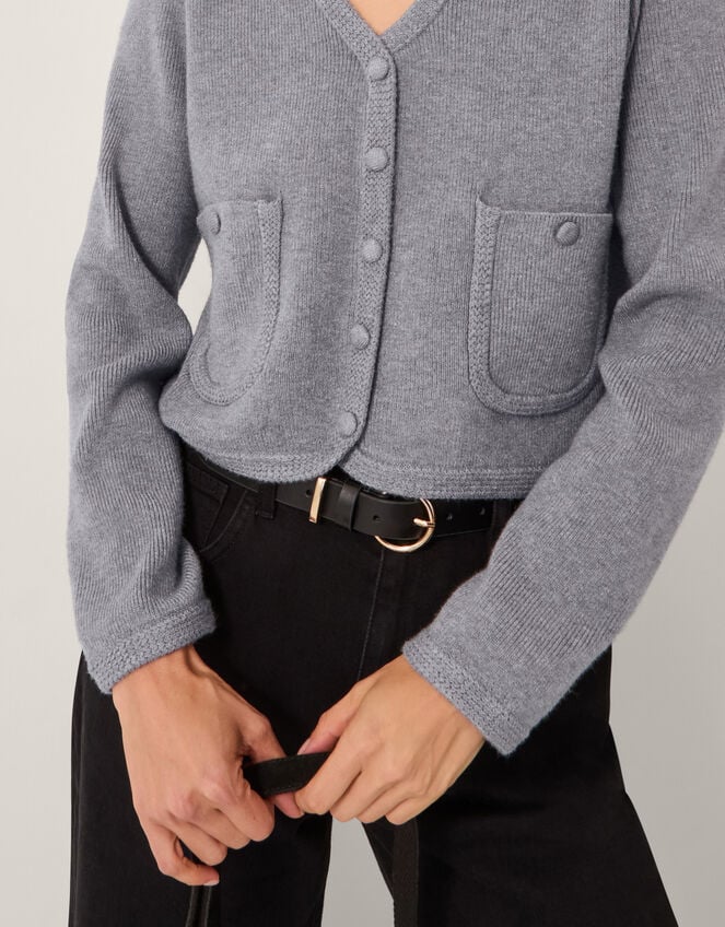 Viola V-Neck Cropped Cardigan, Gray (GREY), large