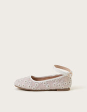 Daisy Embroidered Mesh Ballet Flats, Pink (PINK), large