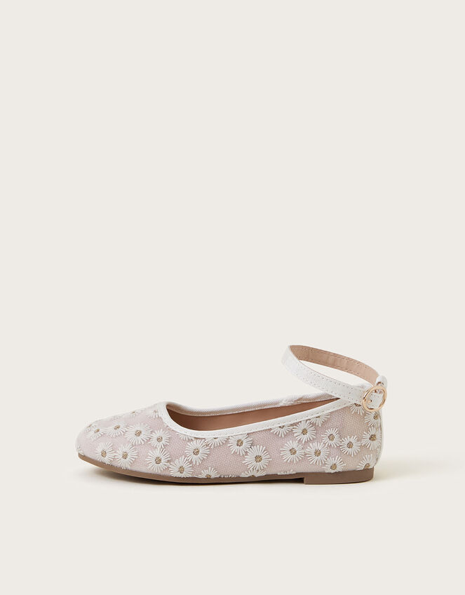 Daisy Embroidered Mesh Ballet Flats, Pink (PINK), large