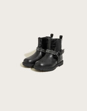 Dazzle Diamante Strap Boots, Black (BLACK), large
