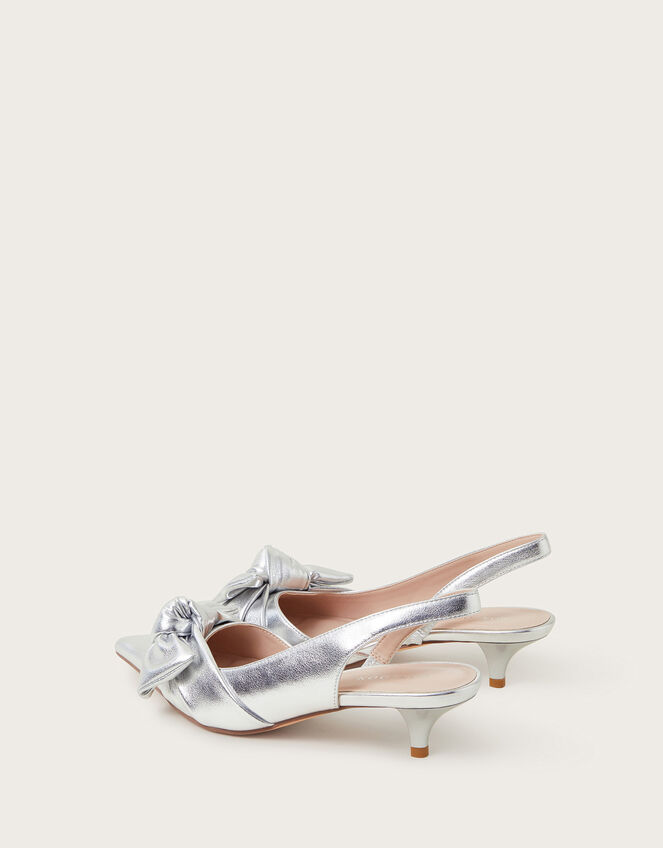 Bronte Metallic Bow Slingback Kitten Heels, Silver (SILVER), large