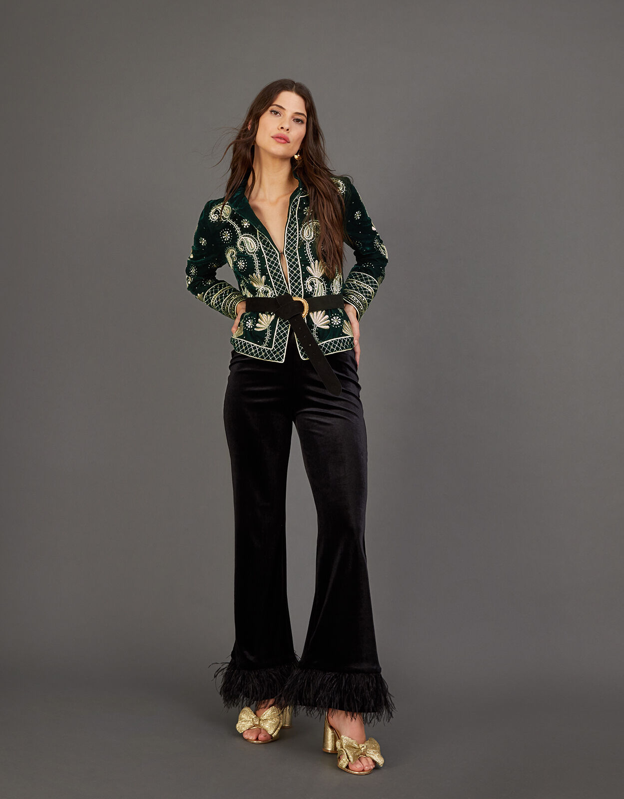 Raegan Velvet Feather Trousers Black Trousers Leggings