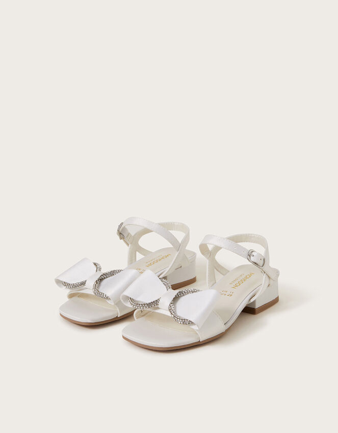 Diamante Bow Satin Heels, Ivory (IVORY), large