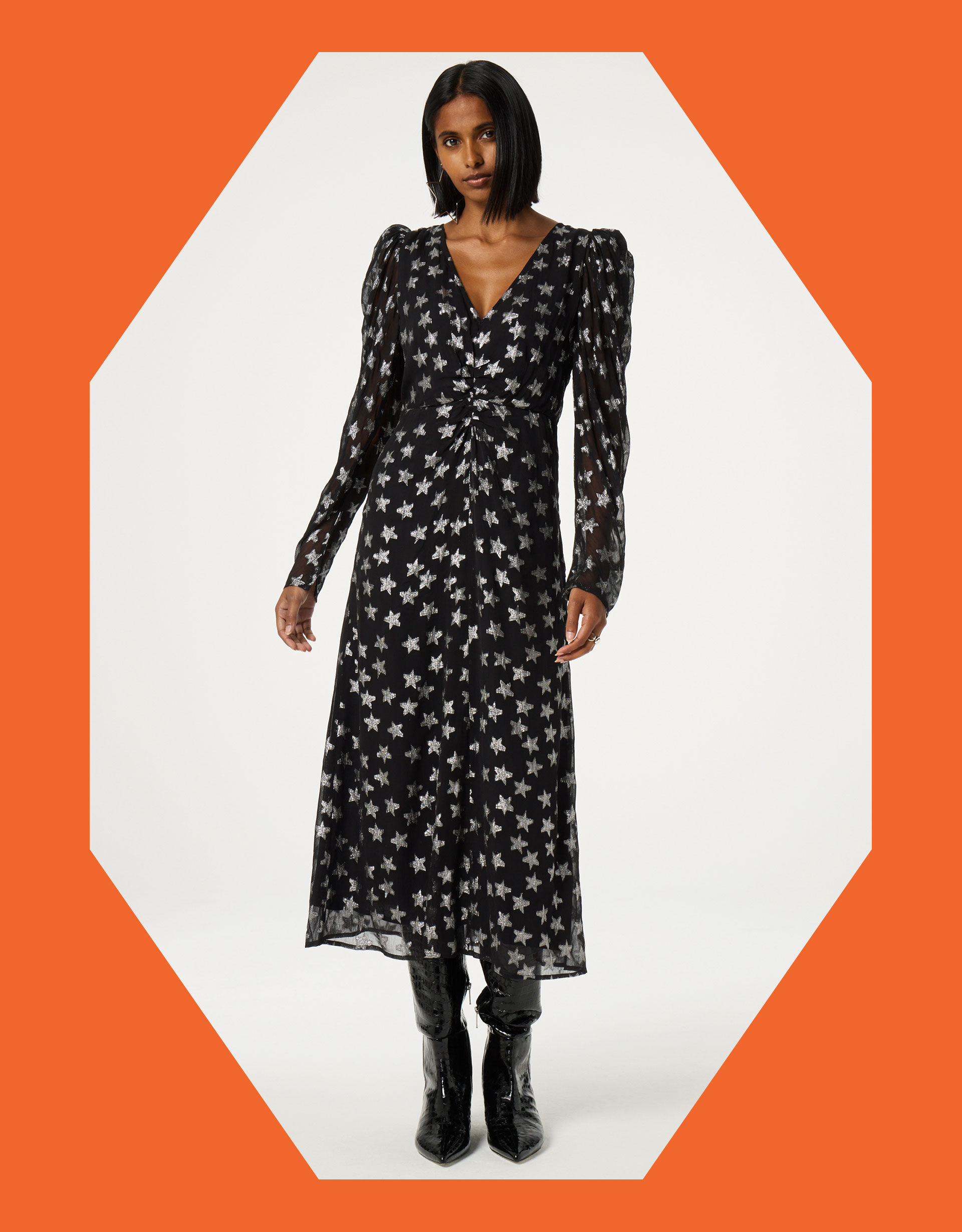 Fabienne Chapot Metallic Star Print Maxi Dress Black