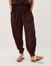 Reese Shirred Harem Trousers, Brown (BROWN), large