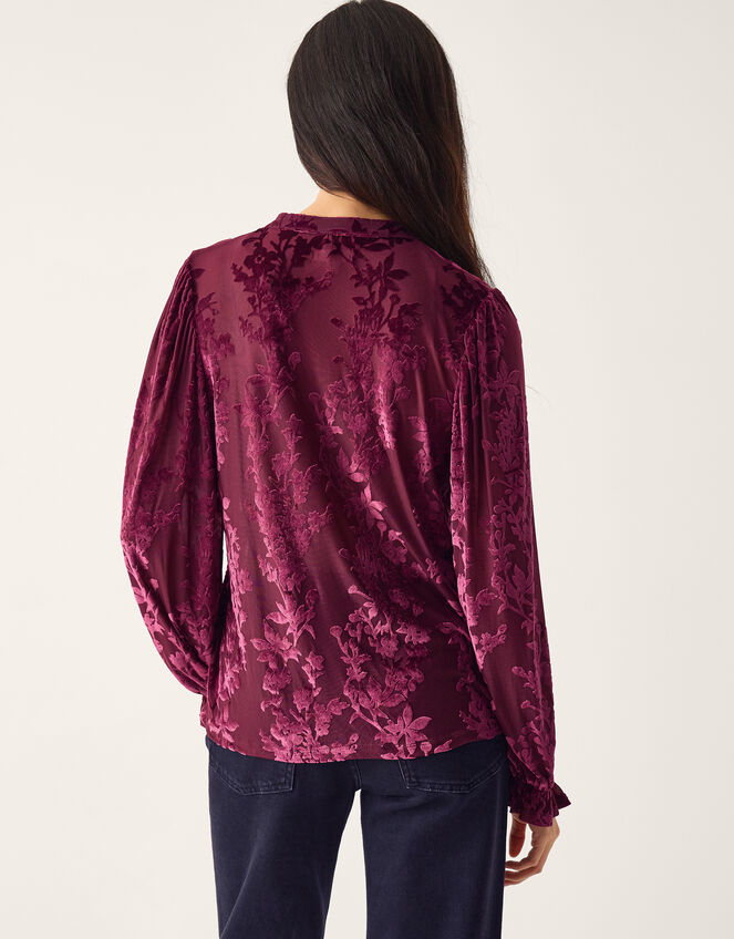 Denva Devor&eacute; V-Neck Blouse, Red (BERRY), large