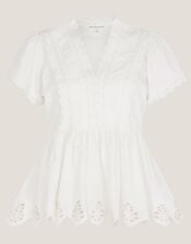 Dee Broderie Jersey Top, Ivory (IVORY), large