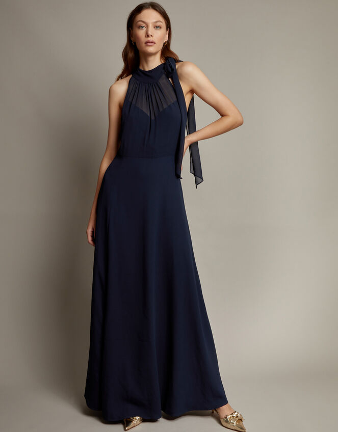 Monika Halter Chiffon Maxi Dress, Blue (NAVY), large