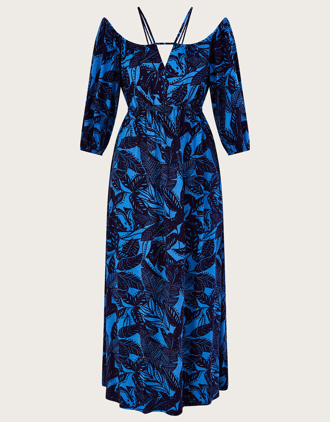 Bardot Leaf Print Jersey Maxi Dress, Blue (BLUE), large
