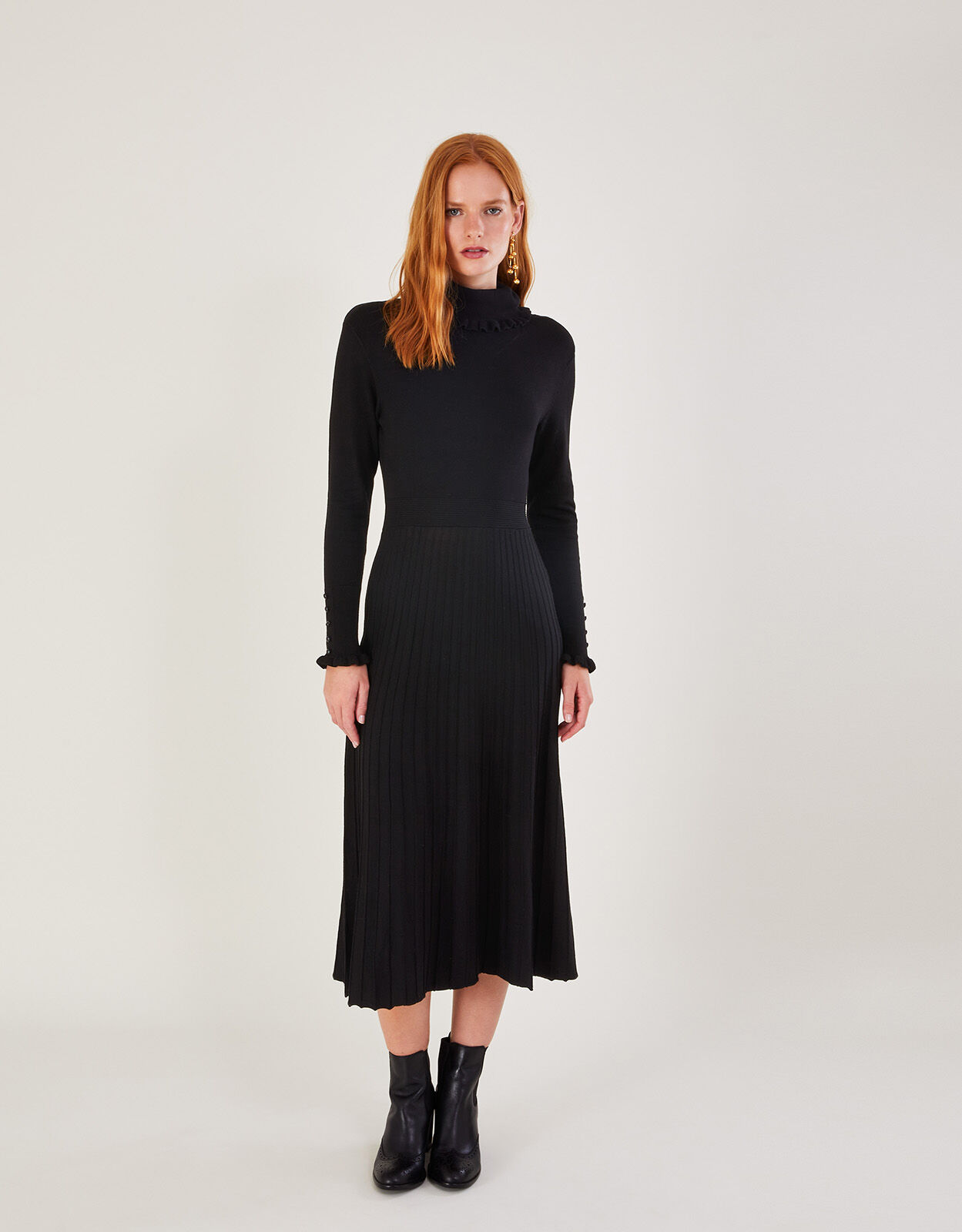 Roll Neck Knit Dress with LENZING ECOVERO Black Day Dresses Monsoon Global