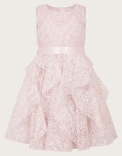 Illena Lace Print Ruffle Dress, Pink (PINK), large