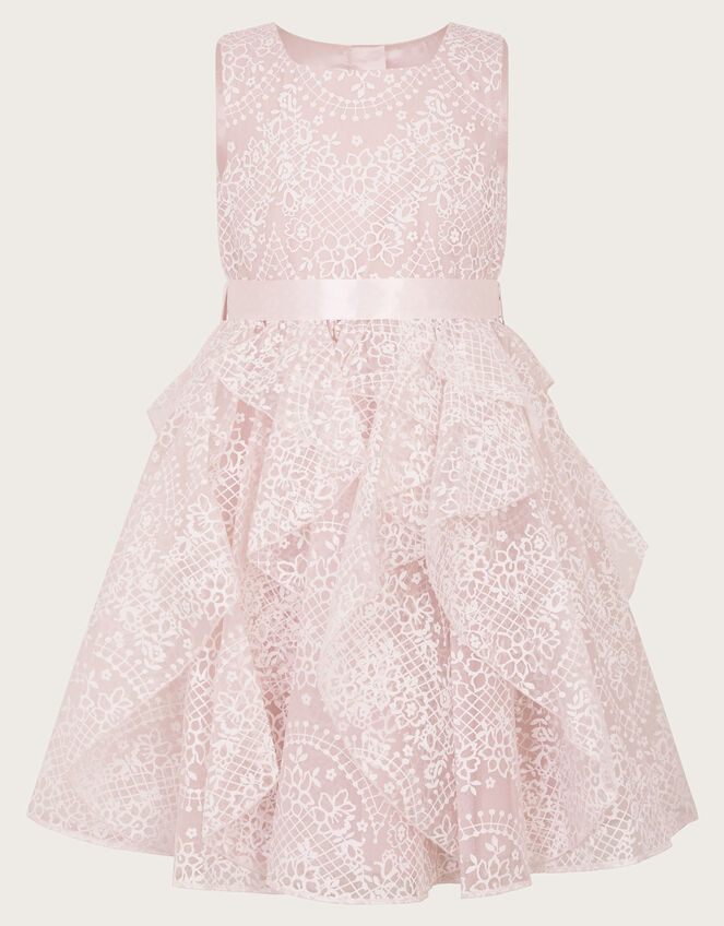 Illena Lace Print Ruffle Dress, Pink (PINK), large