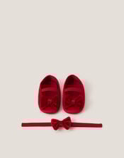 Baby Bow Velvet Headband & Booties Set, Red (RED), large