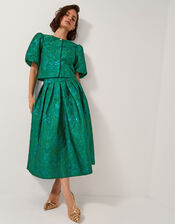 Jolene Floral Jacquard Midi Skirt, Green (GREEN), large