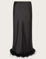 Felis Satin Feather Skirt, Black (BLACK), large