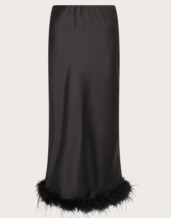 Felis Satin Feather Skirt, Black (BLACK), large
