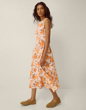 Lori Sleeveless Floral Midi Dress, Orange (ORANGE), large