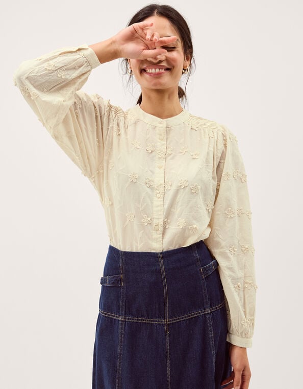 Mel Floral Embroidered Blouse, Ivory (IVORY), large