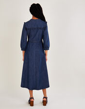 Denim Embellished Frill Yoke Maxi Dress, Blue (DENIM BLUE), large
