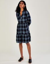 Check Short Smock Dress in LENZING™ ECOVERO™, Blue (NAVY), large