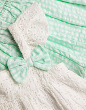 Baby Check Broderie Vest and Shorts Set, Green (GREEN), large