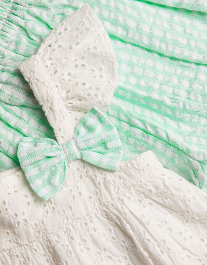 Baby Check Broderie Vest and Shorts Set, Green (GREEN), large