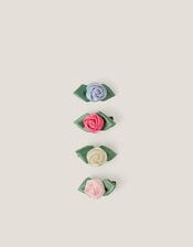 4-Pack Mini Satin Rose Hair Clips, , large