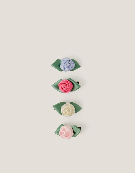 4-Pack Mini Satin Rose Hair Clips, , large