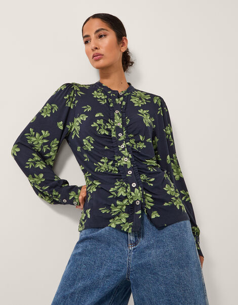 Joules Floral Print Jersey Shirt, Blue (NAVY), large