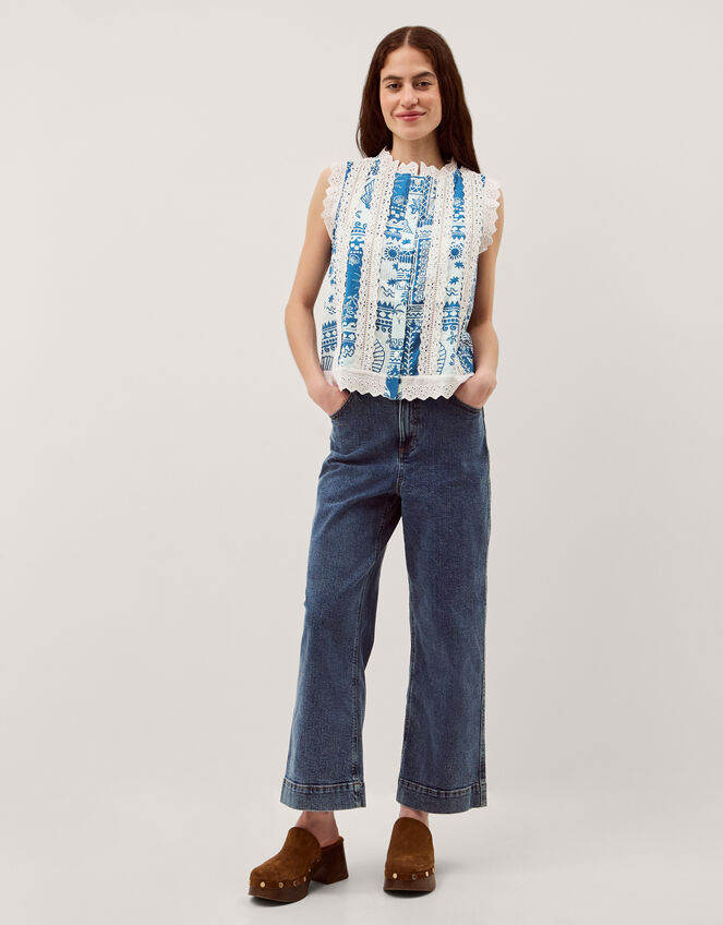 Soleil Print Lace Tank Top, Blue (COBALT), large