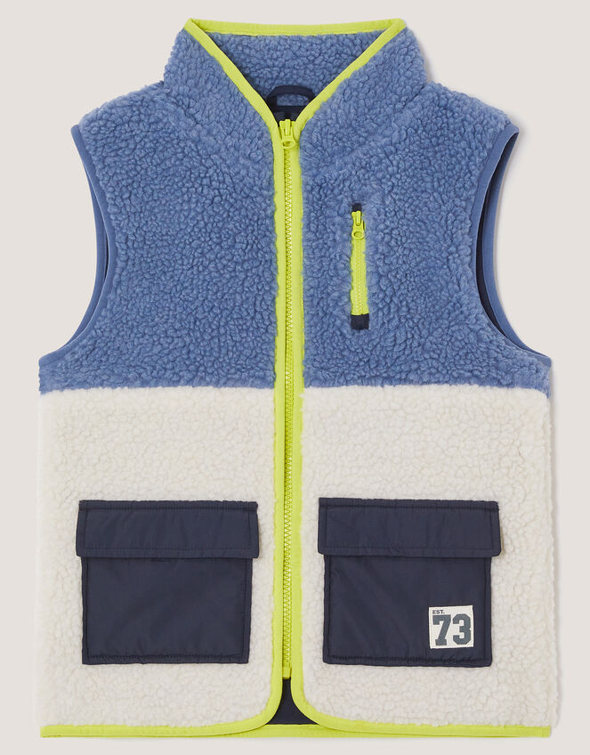 Colourblock Borg Fleece Gilet, Blue (BLUE), large