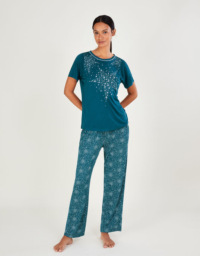 Star Placement Print Pyjama Set in LENZING™ ECOVERO™, Teal (TEAL), large