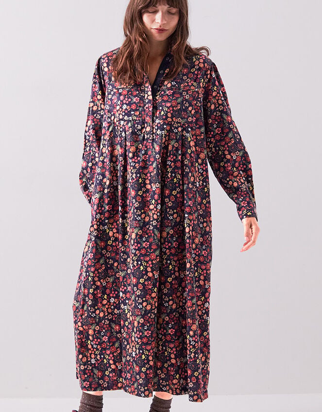 East Mariel Floral Print Cotton Midi Dress, Multi (MULTI), large